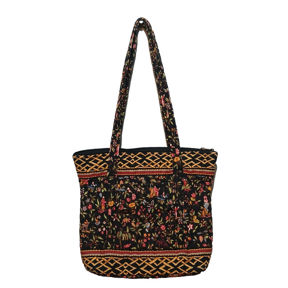 Vintage Vera Bradley Ming Print Green Label Tote Purse Black Gold Pink Floral - Picture 1 of 8